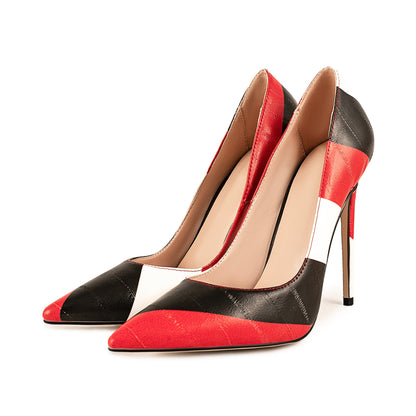 Pointed Toe Mix-Color Slip On Stiletto Pumps - Onlymaker Sale
