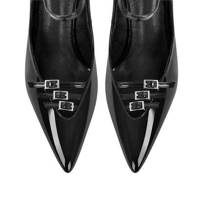 Pointed Toe Multi-Buckle Ankle Strap Stiletto Pumps - Onlymaker Popular