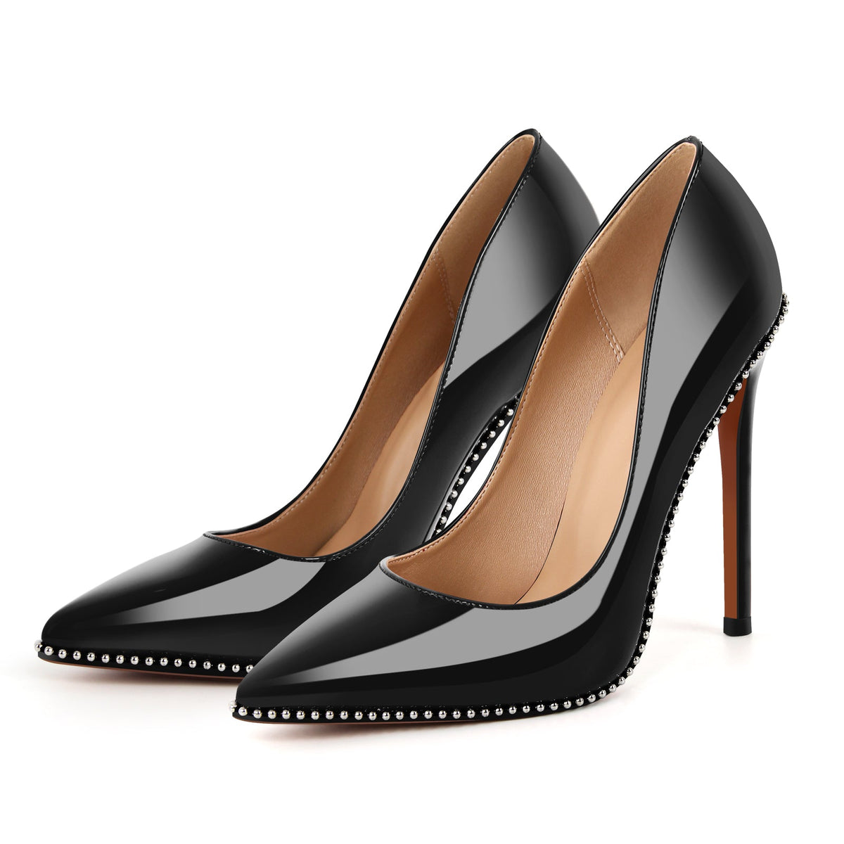 Pointed Toe Studded Rivets Stitching High Heels - Onlymaker Featured