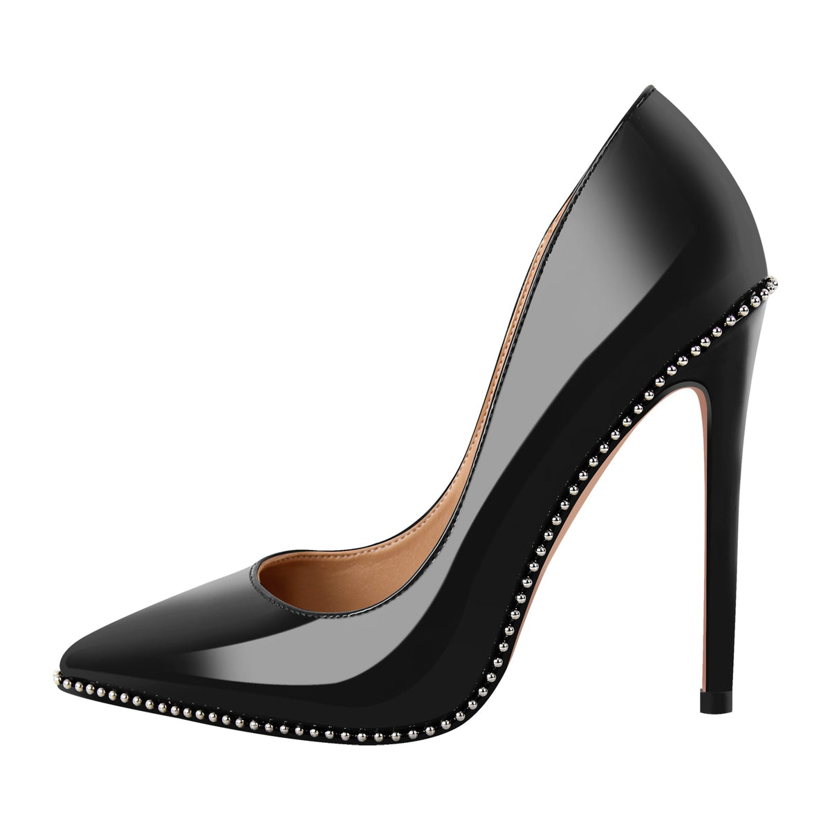 Pointed Toe Studded Rivets Stitching High Heels - Onlymaker Featured