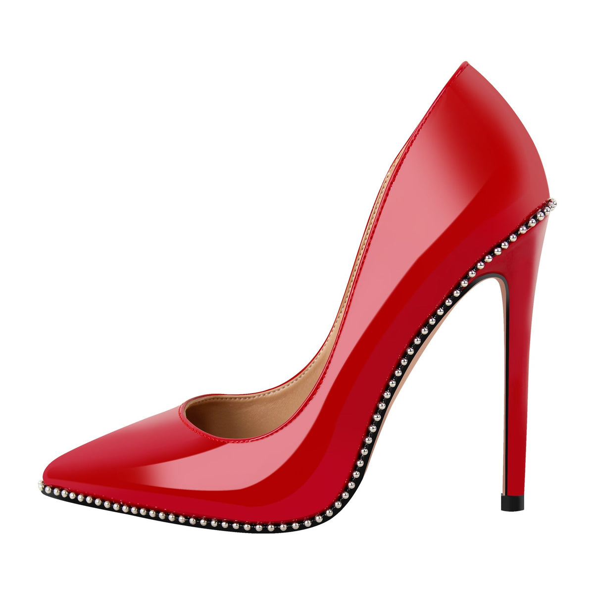 Pointed Toe Studded Rivets Stitching High Heels - Onlymaker Featured