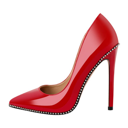 Pointed Toe Studded Rivets Stitching High Heels - Onlymaker Featured