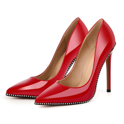 Pointed Toe Studded Rivets Stitching High Heels - Onlymaker Featured