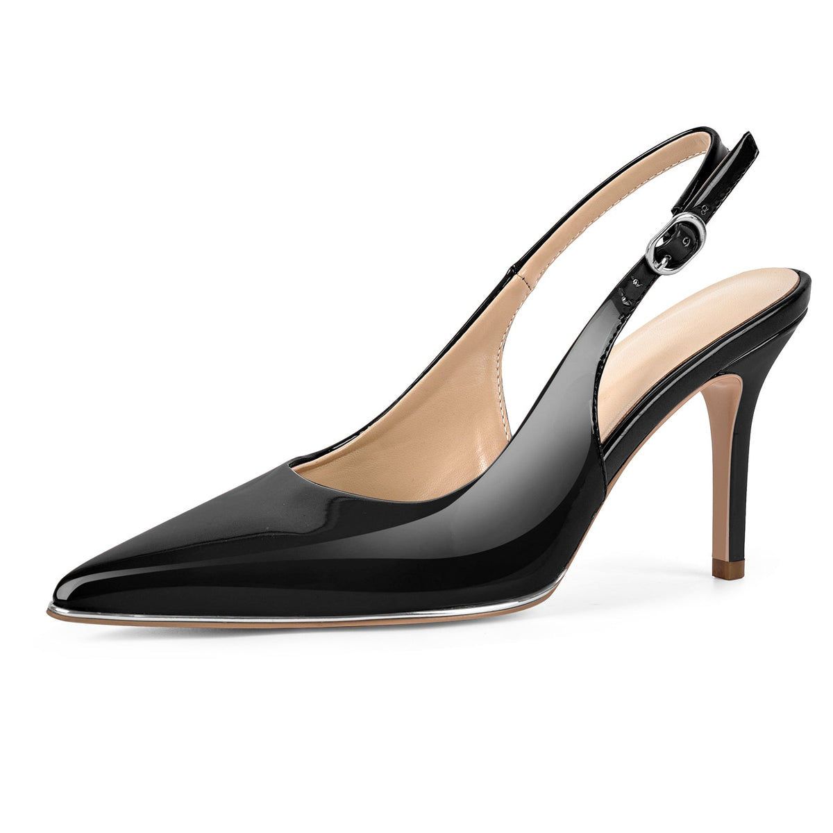Pointed Toe Patent Leather Slingback Pumps - Onlymaker Trusted