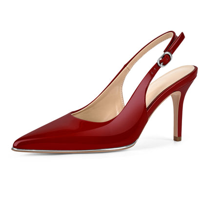 Pointed Toe Patent Leather Slingback Pumps - Onlymaker Trusted