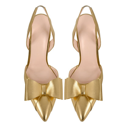 Bow Pointed Toe Slingback Stiletto Pumps - Onlymaker Classic