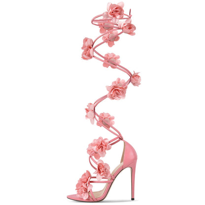 Pointed Toe Flower Strappy Lace-up Sandals - Onlymaker Sale