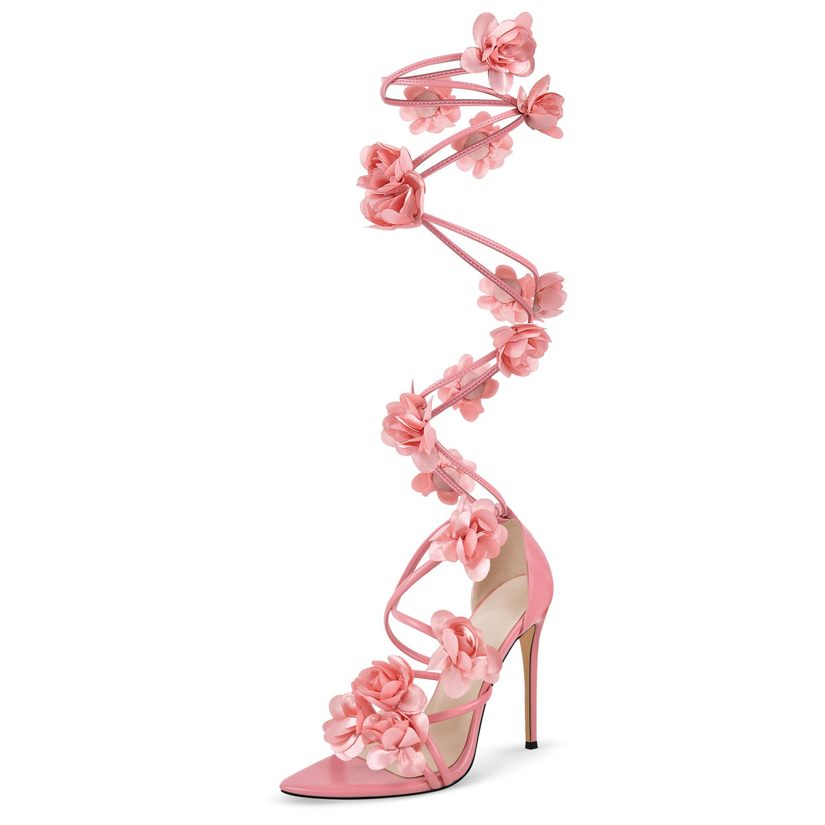 Pointed Toe Flower Strappy Lace-up Sandals - Onlymaker Sale