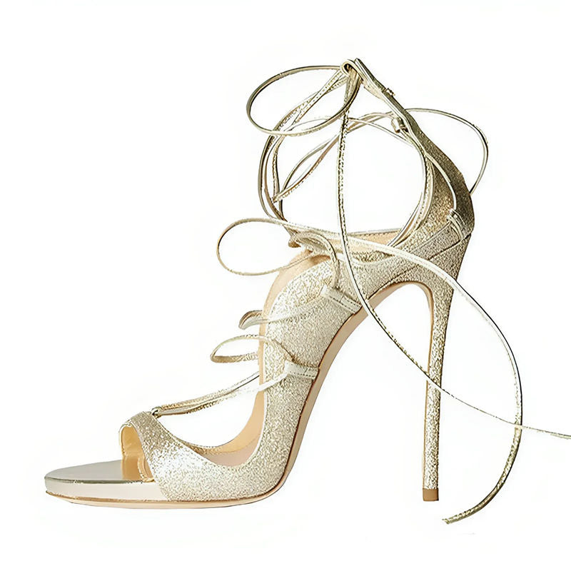 Round Toe Gladiator Lace-up Stiletto Sandals - Onlymaker Discount