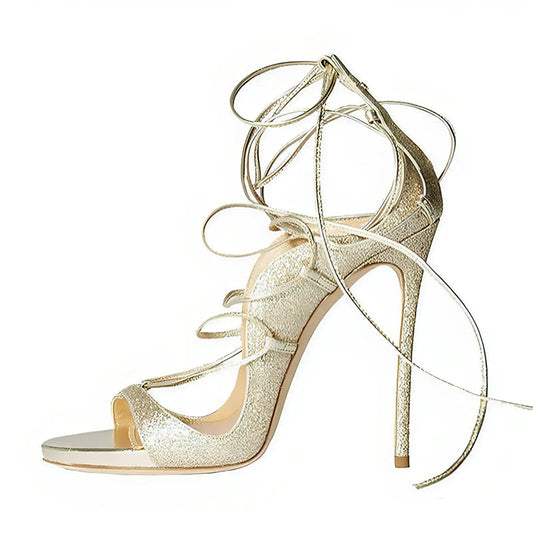Round Toe Gladiator Lace-up Stiletto Sandals - Onlymaker Discount