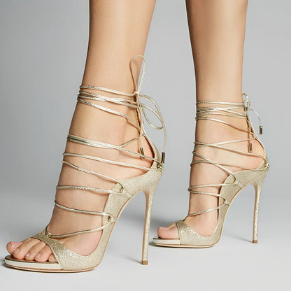Round Toe Gladiator Lace-up Stiletto Sandals - Onlymaker Discount