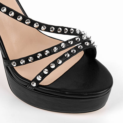 Round Toe Platform Rivet Slip On Sandals - Onlymaker Premium