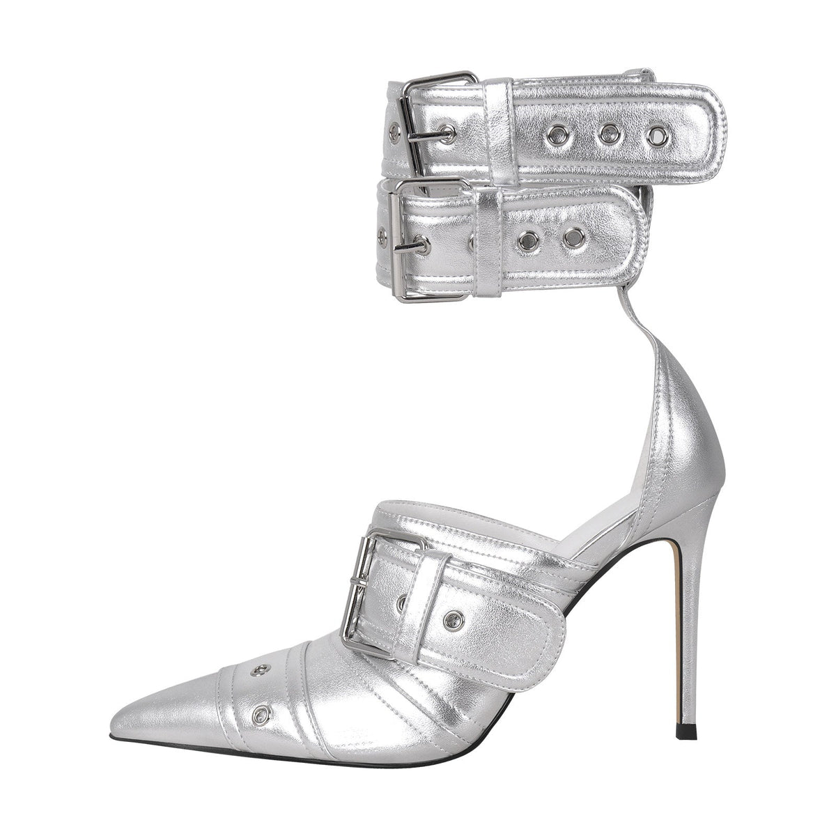 Double Buckle Strap Pointed Toe Stiletto Pumps - Onlymaker Premium
