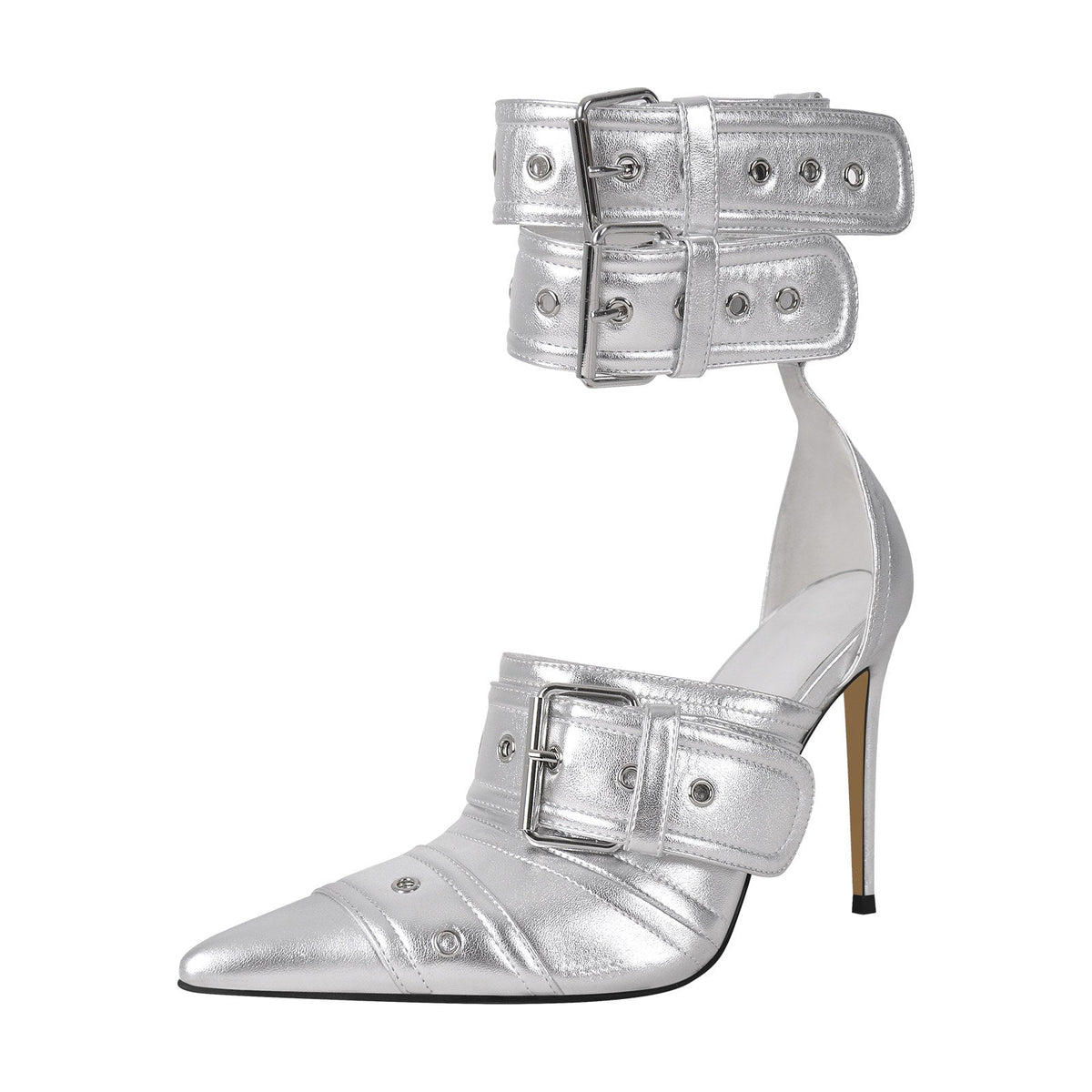 Double Buckle Strap Pointed Toe Stiletto Pumps - Onlymaker Premium