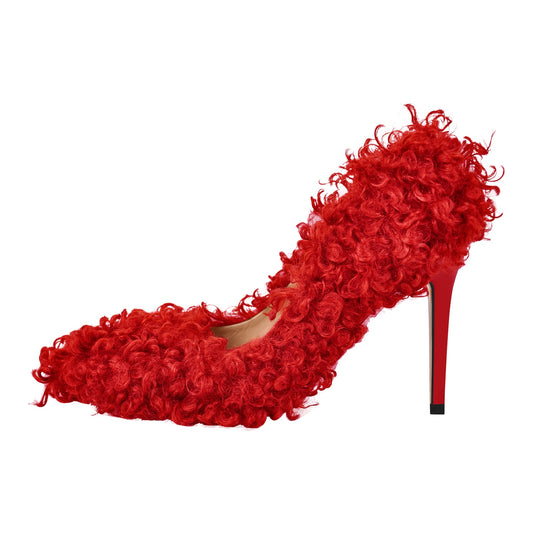 Fluffy Pointed Toe Stiletto High Heel Pumps - Onlymaker Featured