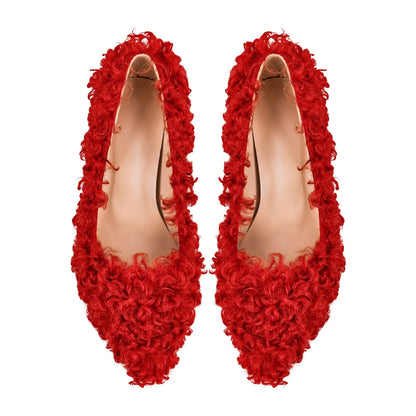 Fluffy Pointed Toe Stiletto High Heel Pumps - Onlymaker Featured