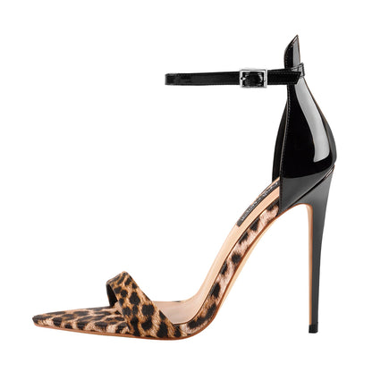 Pointy Open Toe Leopard Ankle Sandals - Onlymaker Best Price