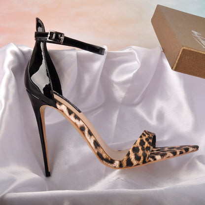 Pointy Open Toe Leopard Ankle Sandals - Onlymaker Best Price