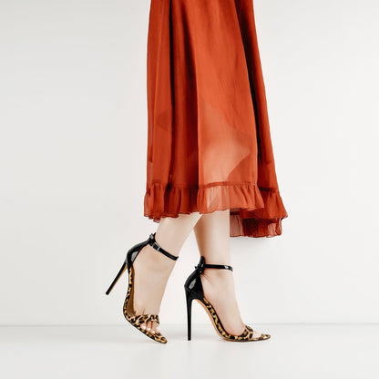 Pointy Open Toe Leopard Ankle Sandals - Onlymaker Best Price