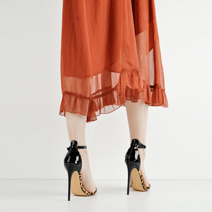 Pointy Open Toe Leopard Ankle Sandals - Onlymaker Best Price
