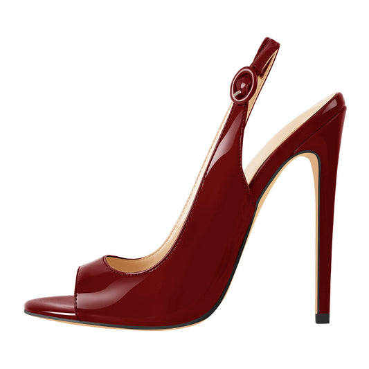 Burgundy Gradient Open Toe High Heels Slingback Sandals - Onlymaker Special Offer