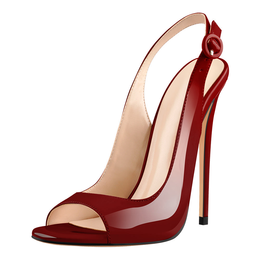 Burgundy Gradient Open Toe High Heels Slingback Sandals - Onlymaker Special Offer