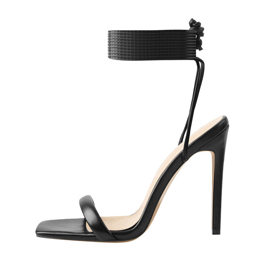 Black Square Toe Stilettos High Heel Sandals - Onlymaker Special Offer