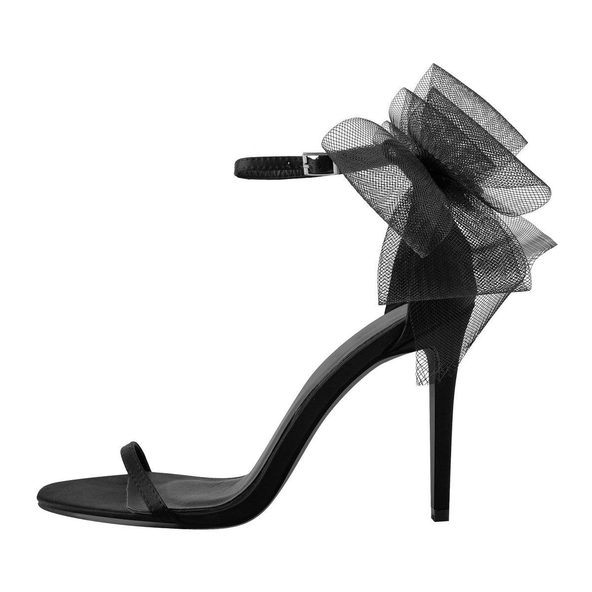 Single Band Ankle Strap Mesh Bow Stiletto Sandals - Onlymaker Quality