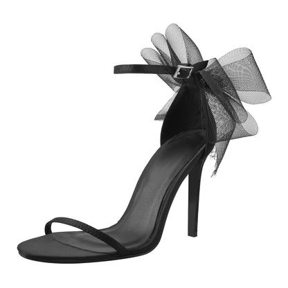 Single Band Ankle Strap Mesh Bow Stiletto Sandals - Onlymaker Quality