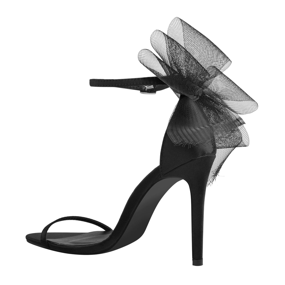 Single Band Ankle Strap Mesh Bow Stiletto Sandals - Onlymaker Quality