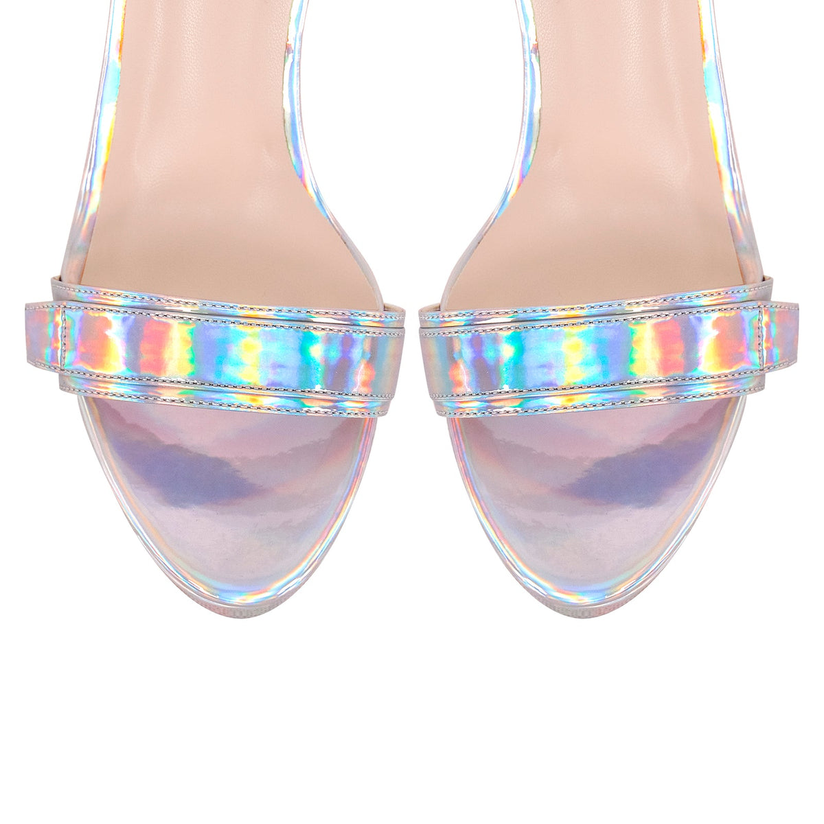 Platform Round Open Toe Holographic Ankle Strap Sandals - Onlymaker Popular