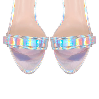 Platform Round Open Toe Holographic Ankle Strap Sandals - Onlymaker Popular