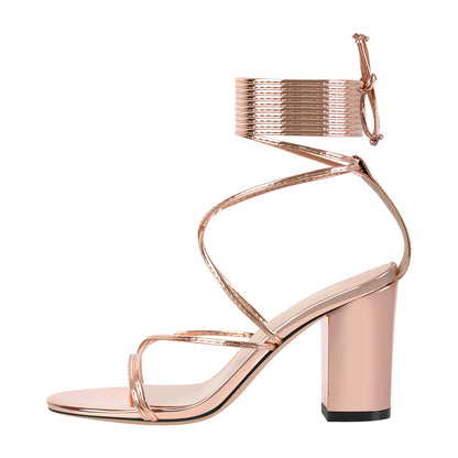 Open Toe Lace-up Chunky Sandals - Onlymaker Exclusive