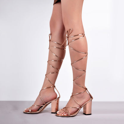 Open Toe Lace-up Chunky Sandals - Onlymaker Exclusive