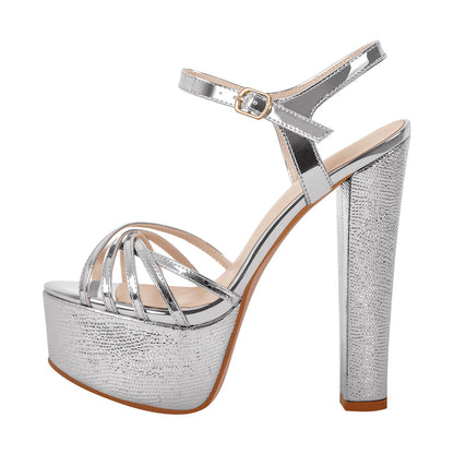 Buckle Strap Platform Chunky High Heels Sandals - Onlymaker Recommended