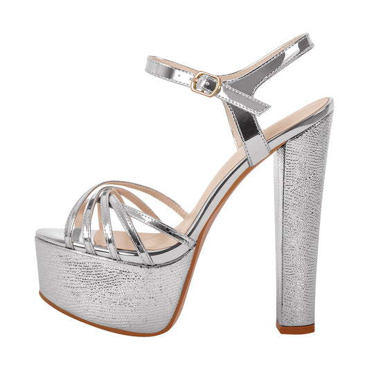 Buckle Strap Platform Chunky High Heels Sandals - Onlymaker Recommended