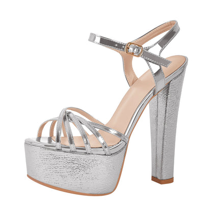 Buckle Strap Platform Chunky High Heels Sandals - Onlymaker Recommended