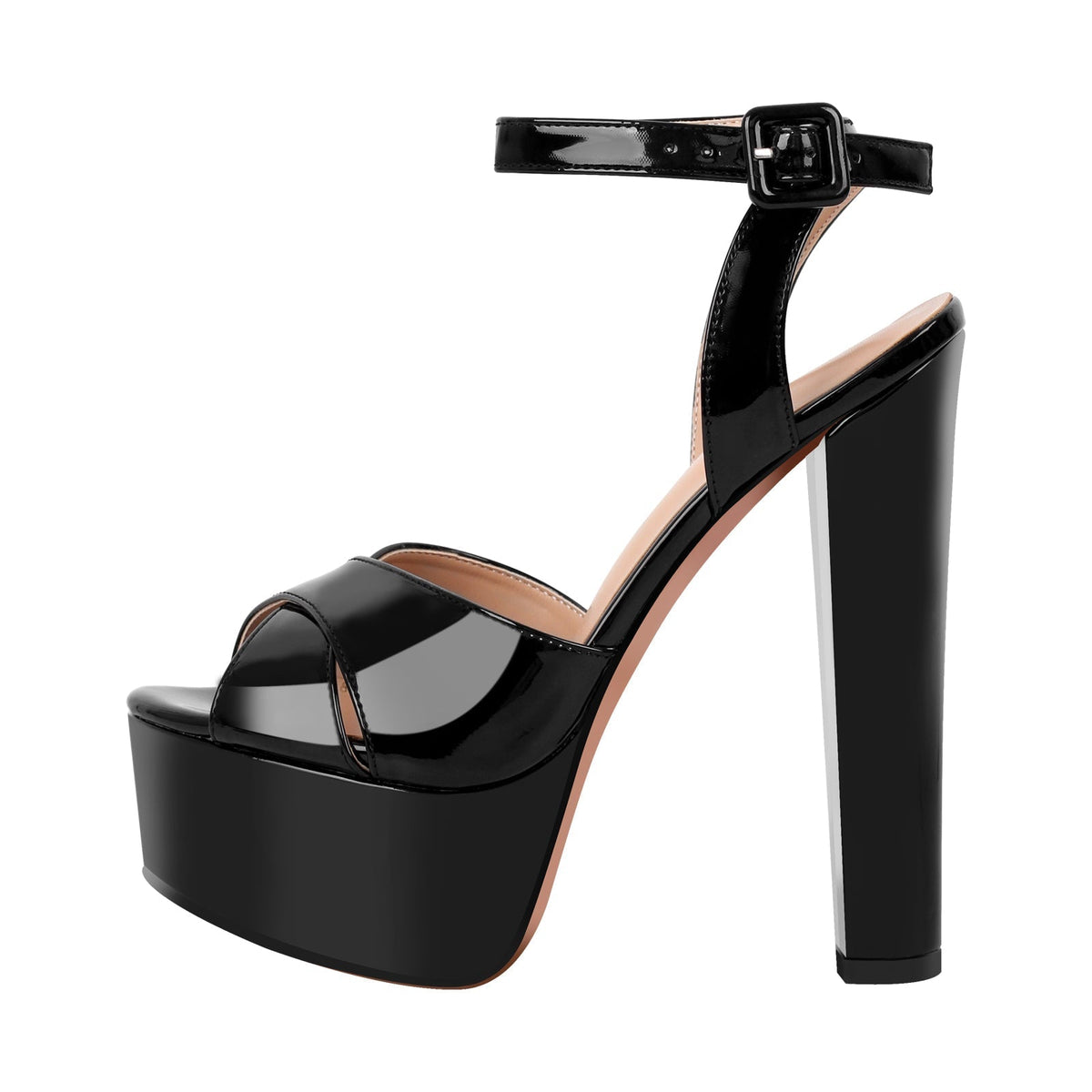 Black Platform Chunky Heel Ankle Strap Sandals - Onlymaker Everyday