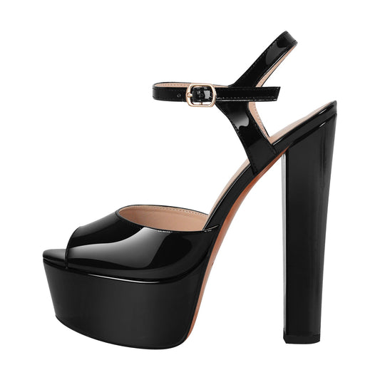 Peep Toe Platform Buckle Strap Chunky Heel Sandals - Onlymaker Recommended