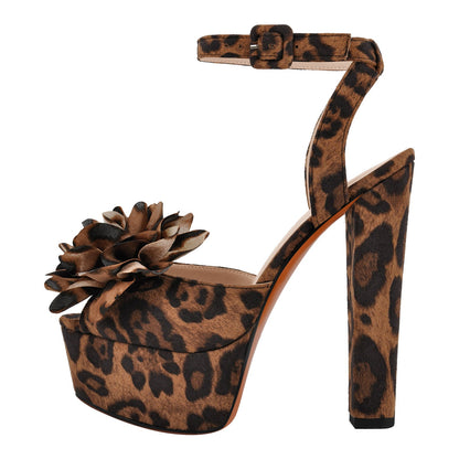 Leopard Platform Flower Ankle Strap Sandals - Onlymaker Classic