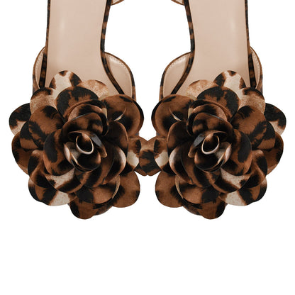 Leopard Platform Flower Ankle Strap Sandals - Onlymaker Classic