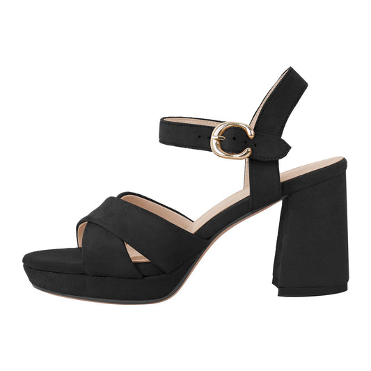 Suede Round Toe Platform Buckle Strap Sandals - Onlymaker Exclusive