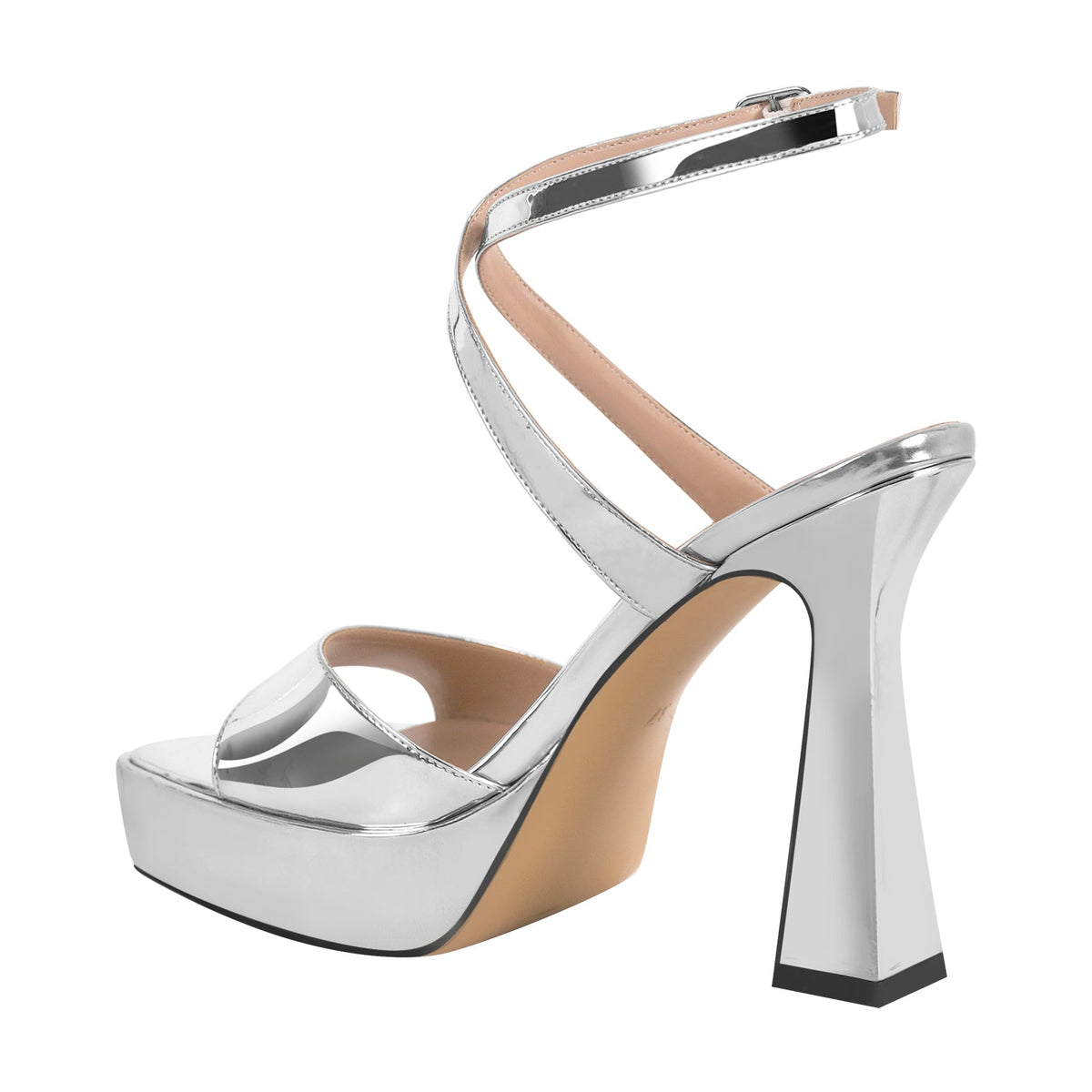 Square Toe Ankle Strap Silver Sandals - Onlymaker Premium