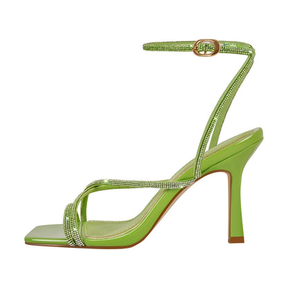 Square Toe Rhinestone Ankle Strap Stiletto Sandals - Onlymaker Customer Favorite