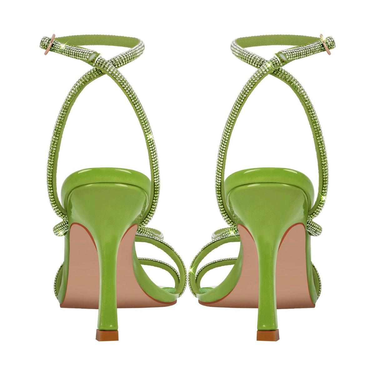Square Toe Rhinestone Ankle Strap Stiletto Sandals - Onlymaker Customer Favorite