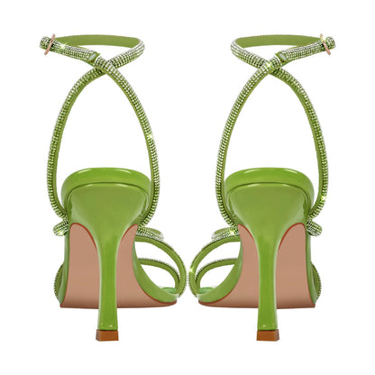 Square Toe Rhinestone Ankle Strap Stiletto Sandals - Onlymaker Customer Favorite