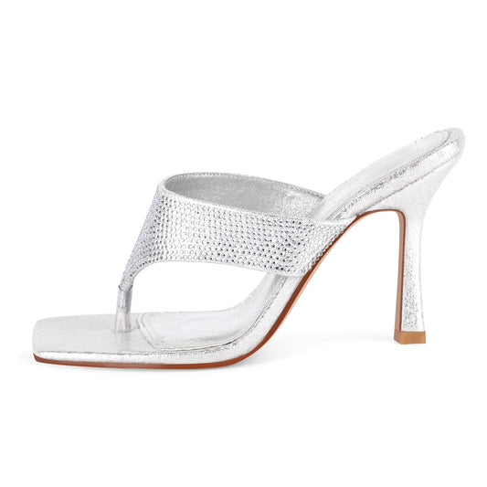 Square Toe Rhinestone Flip Flops Sandals - Onlymaker Signature