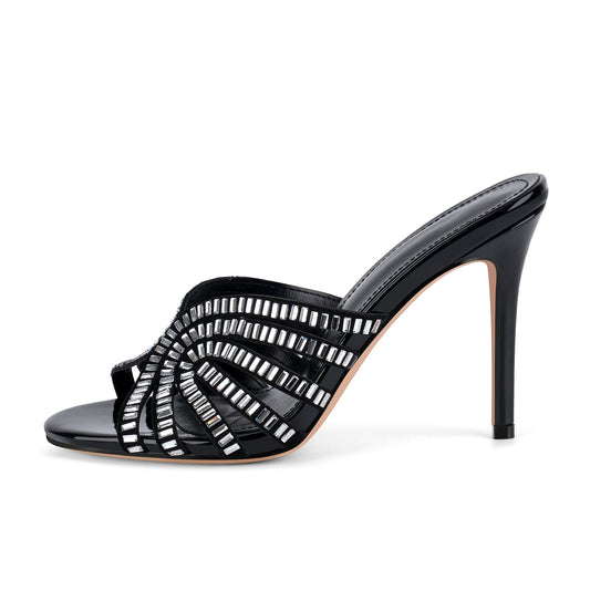Round Toe Rhinestone Stiletto Mules - Onlymaker Discount