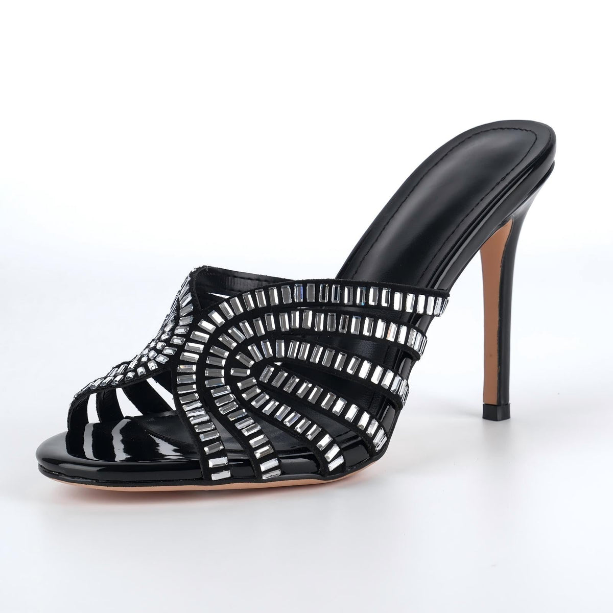 Round Toe Rhinestone Stiletto Mules - Onlymaker Discount