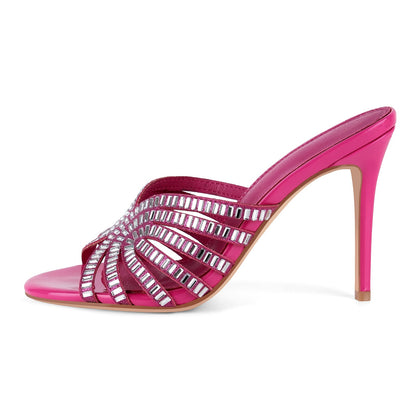 Round Toe Rhinestone Stiletto Mules - Onlymaker Discount